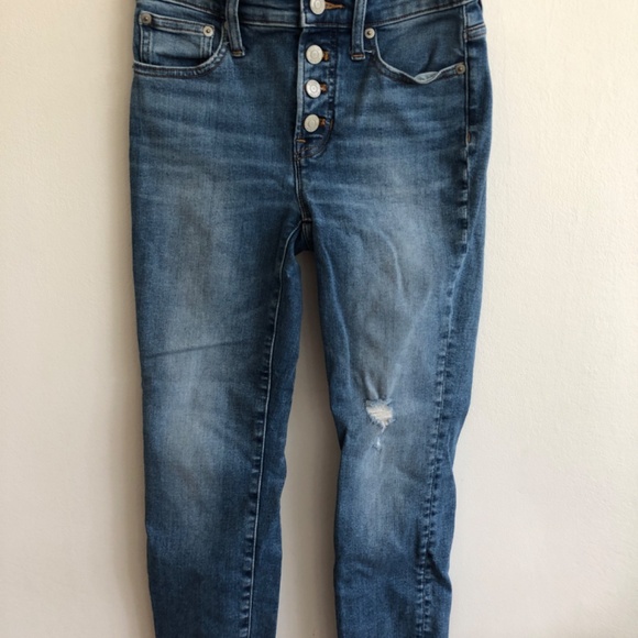 J. Crew Toothpick Jeans in 25P 9" rise, Mid-rise, button-fly distressed - Picture 4 of 7
